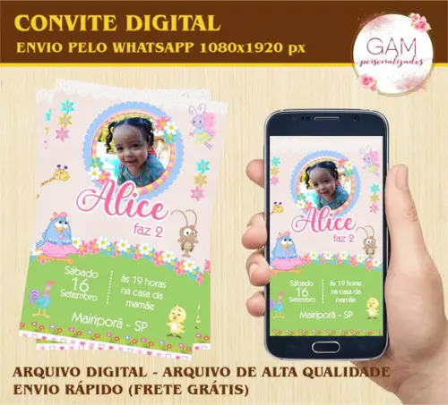 Convite Arte Digital Peronsalizado Galinha Candy