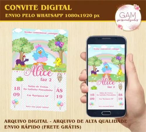 Convite Arte Digital Peronsalizado Galinha Candy