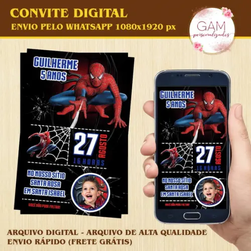 Convite Arte Digital Peronsalizado Homem Aranha
