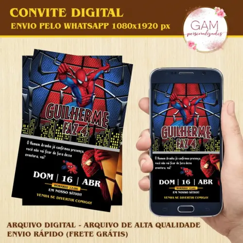 Convite Arte Digital Peronsalizado Homem Aranha