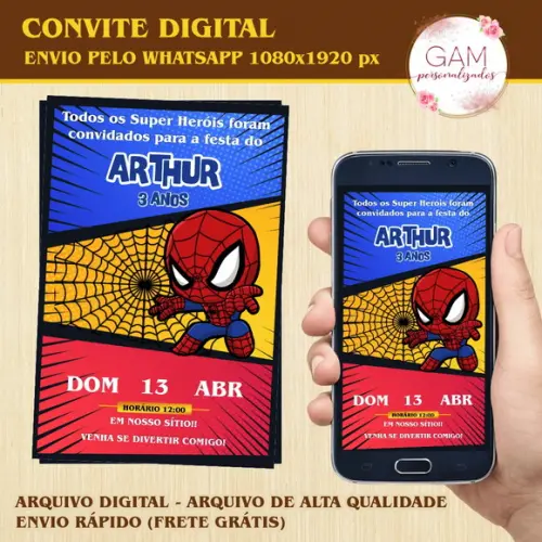 Convite Arte Digital Peronsalizado Homem Aranha