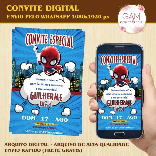 Convite Arte Digital Peronsalizado Homem Aranha