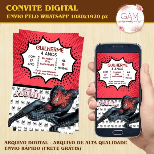 Convite Arte Digital Peronsalizado Homem Aranha