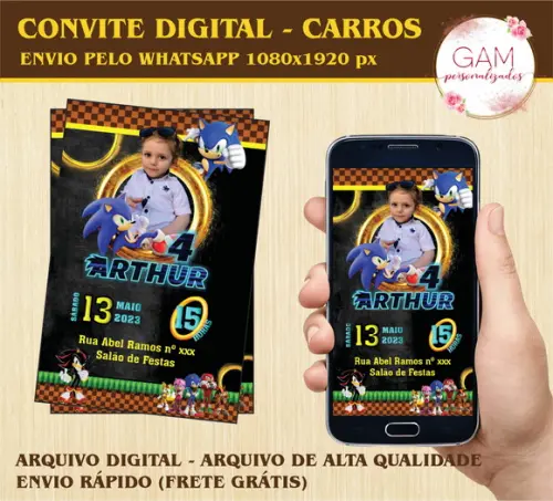 Convite Arte Digital Peronsalizado Sonic