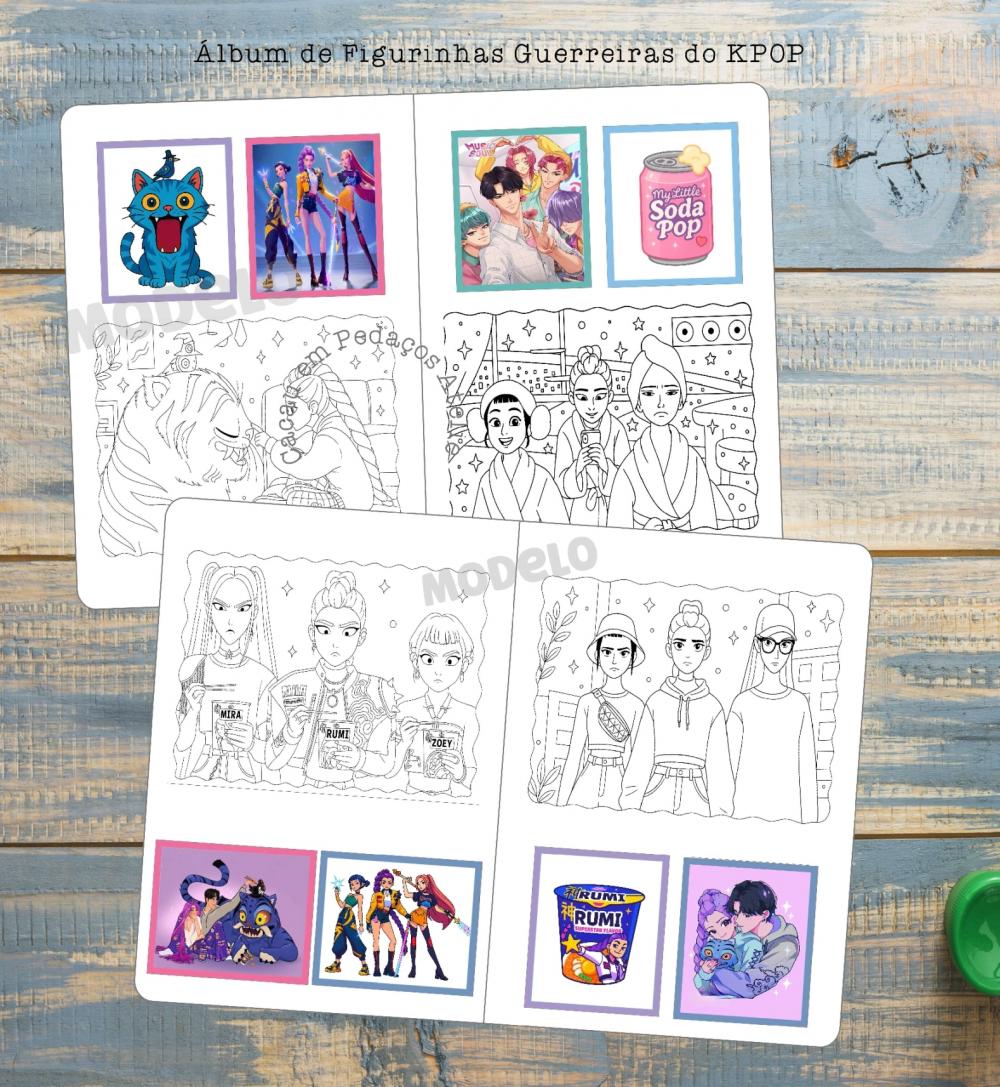 Álbum com Figurinhas Guerreiras Kpop Desenho Colorir Huntrix