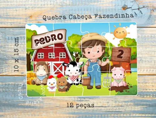 Fazendinha Quebra Cabeça Personalizado 10 x 15 cm