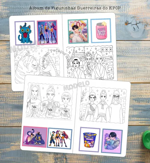 Álbum com Figurinhas Guerreiras Kpop Desenho Colorir Huntrix