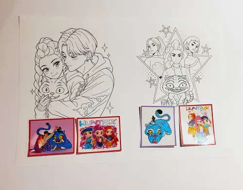 Huntrix Álbum com Figurinhas Guerreiras Kpop Desenho Colorir