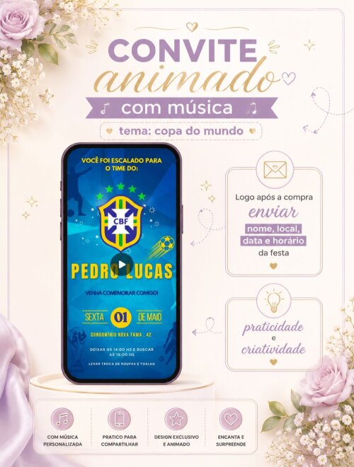 Convite copa do mundo digital animado com música