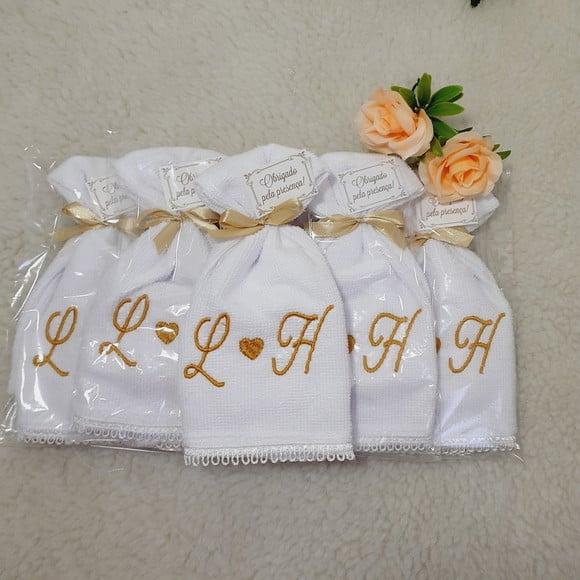 15 Lembrança de Casamento Bordada Monograma Noivos Toalha