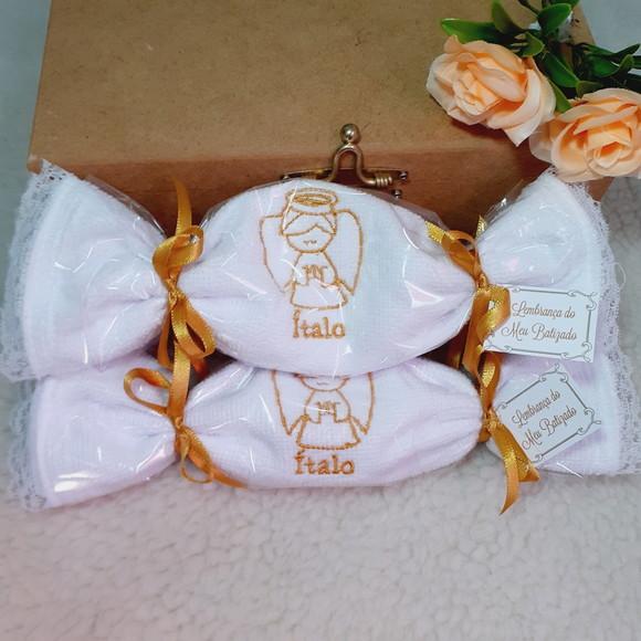 15 Lembrança Batizado Personalizada Anjinho Toalha Bordada