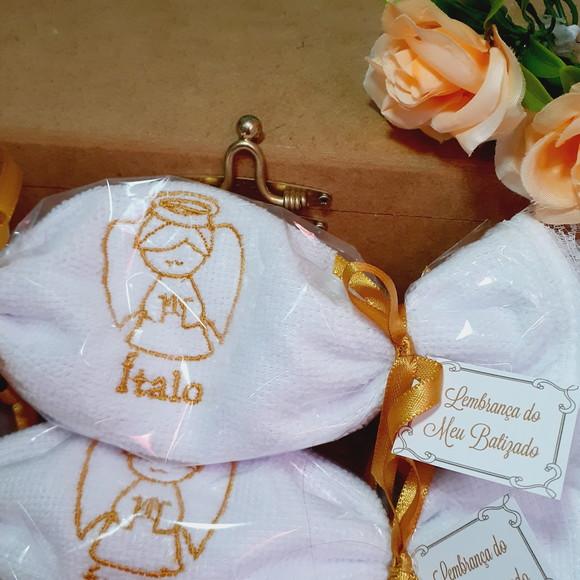 15 Lembrança Batizado Personalizada Anjinho Toalha Bordada