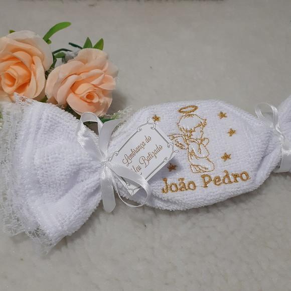 15 Lembrança Batizado Personalizada Anjinho Toalha Bordada