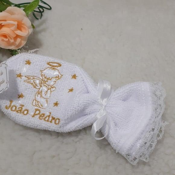 15 Lembrança Batizado Personalizada Anjinho Toalha Bordada