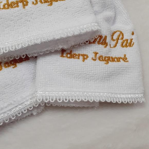 15 Lembranças Dia dos Pais Toalha Bordada Branco e Dourado