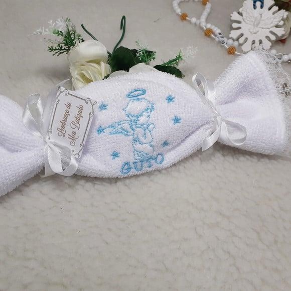 15 Lembrancinha Batismo Personalizada Anjinho Toalha Bordada