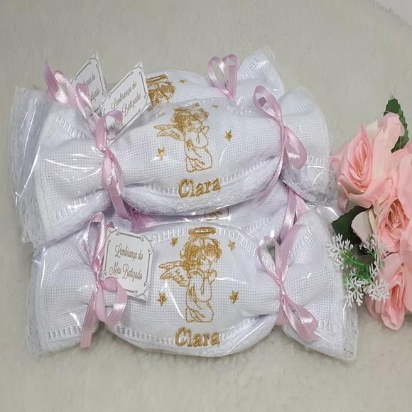 15 Lembrancinha Batizado Personalizada Anjo Toalha Bordada