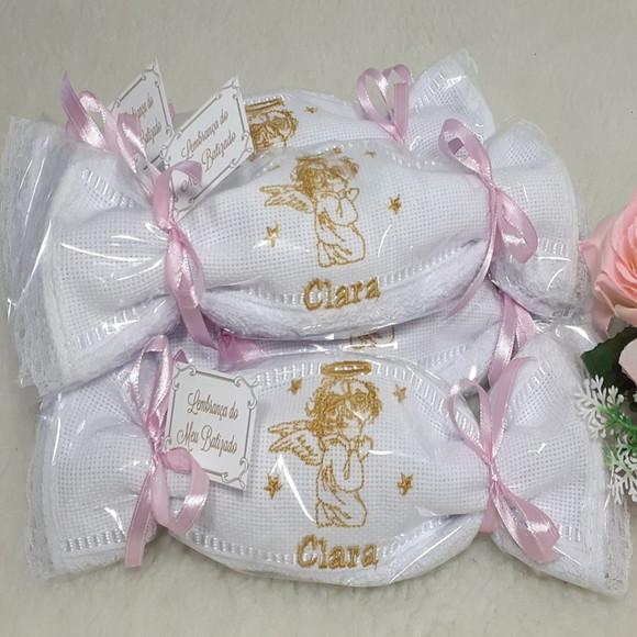 15 Lembrancinha Batizado Personalizada Anjo Toalha Bordada