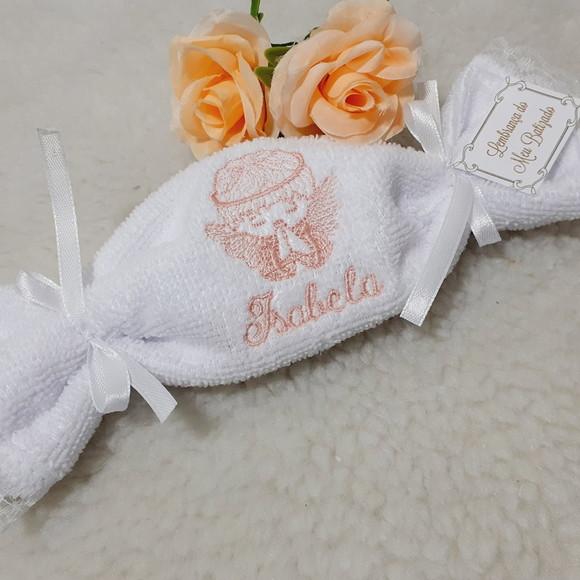 15 Lembrancinha Batizado Personalizada Anjo Toalha Bordada