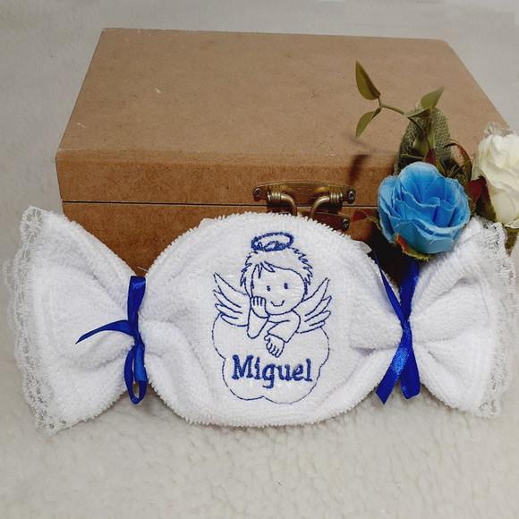15 Lembrancinha Batizado Personalizada Anjo Toalha Bordada