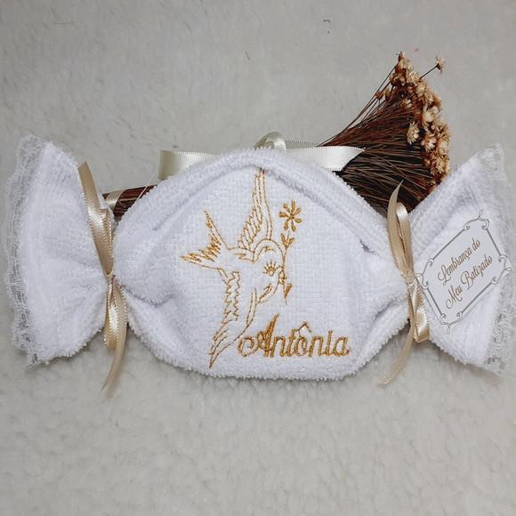15 Lembrancinha de Batizado Personalizada Pombinha Bordada