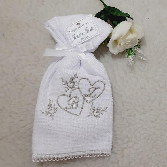 20 Lembrancinhas Personalizada Bodas de Prata Toalha Bordada