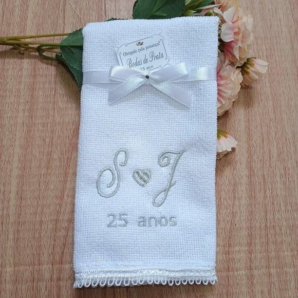 25 Lembrancinhas Bodas de Prata Toalha Personalizada