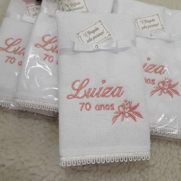 40 Lembranças Aniversário 70 Anos Toalha Bordada Nome Flor