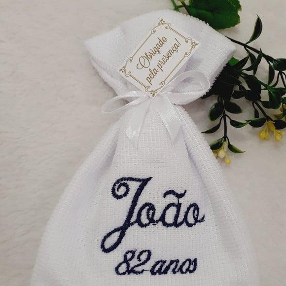 70 Lembrancinhas Aniversário 80 Anos Toalha Bordada Azul