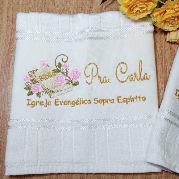 Kit Presente Personaliza Pastor e Pastora Toalha Bordada