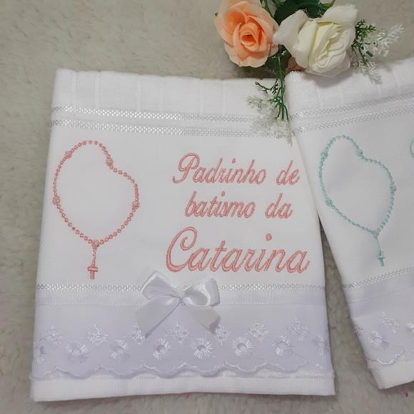 Lembrança Convite Padrinho Madrinha Batizado Toalha Bordada