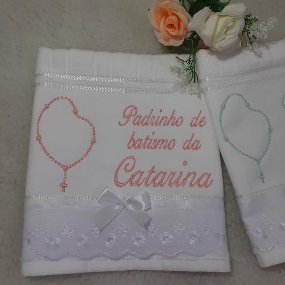 Toalha Bordada Presente Padrinhos de Batismo