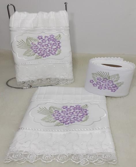 1 Toalha Lavabo, Rosto e Porta Papel Higiênico Hortênsia