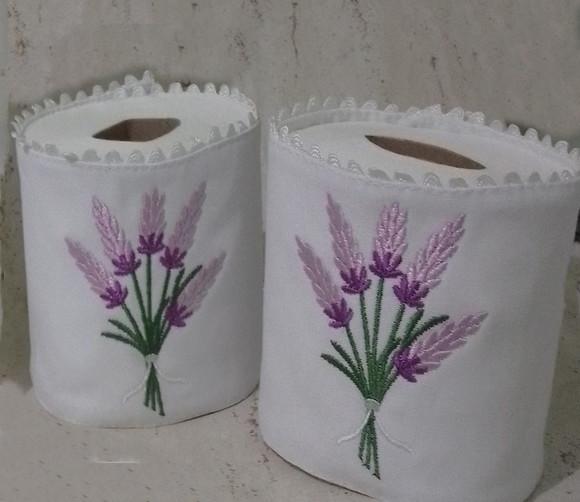 2 Porta Papeis Higiênico Bordado Lavanda