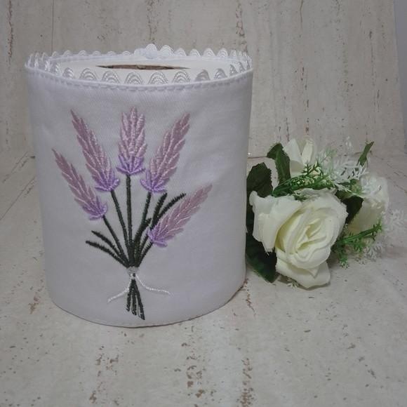 2 Porta Papeis Higiênico Bordado Lavanda