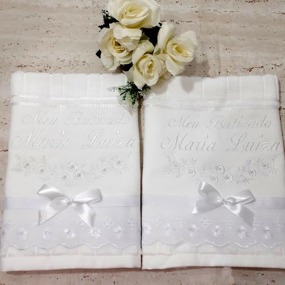 2 Toalhas Batizado Personalizada Bordado para Gêmeos