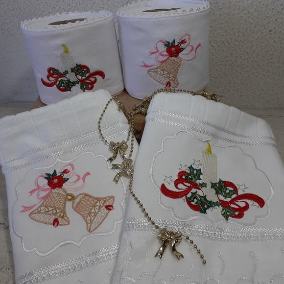2 Toalhas de Rosto Bordada e 2 Porta Papel Higiênico