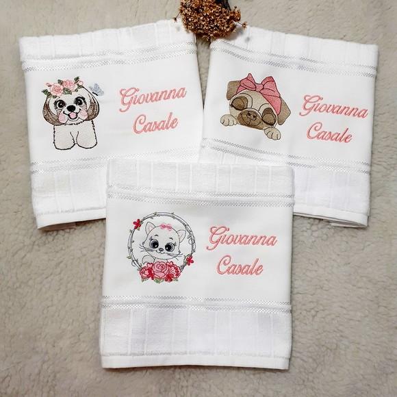 3 Toalhas Escolar Bordada Tema Cachorrinho