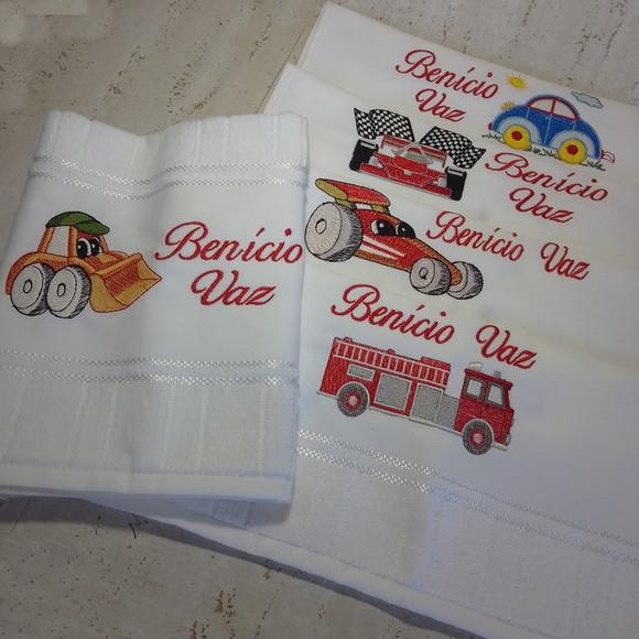 5 Toalhas Escolar Bordada e Personalizada Carrinhos