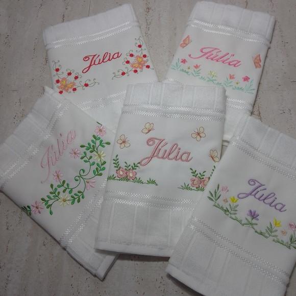 5 Toalhas Escolar Bordada e Personalizada Flores