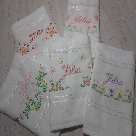 5 Toalhas Escolar Bordada e Personalizada Flores