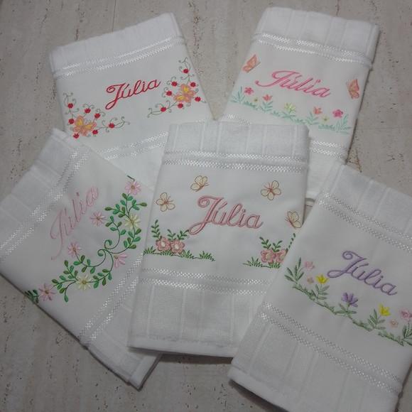 5 Toalhas Escolar Bordada e Personalizada Flores