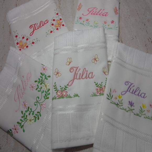 5 Toalhas Escolar Bordada e Personalizada Flores