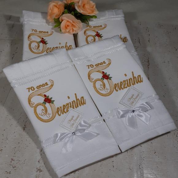 75 Lembrancinhas de Aniversário 70 Anos Toalha Bordada