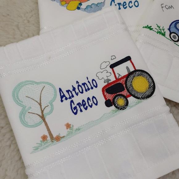 Kit 3 Toalhas Escolar Bordada Meios de Transporte