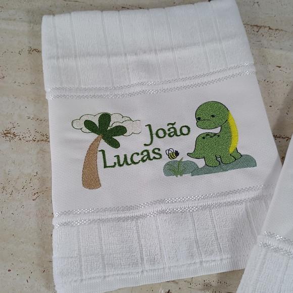 Kit Escolar Toalha Rosto e Lavabo Personalizada Dinossauro