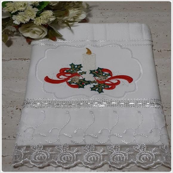 Kit Toalha de Lavabo Bordada e Porta Papel Higiênico Natal