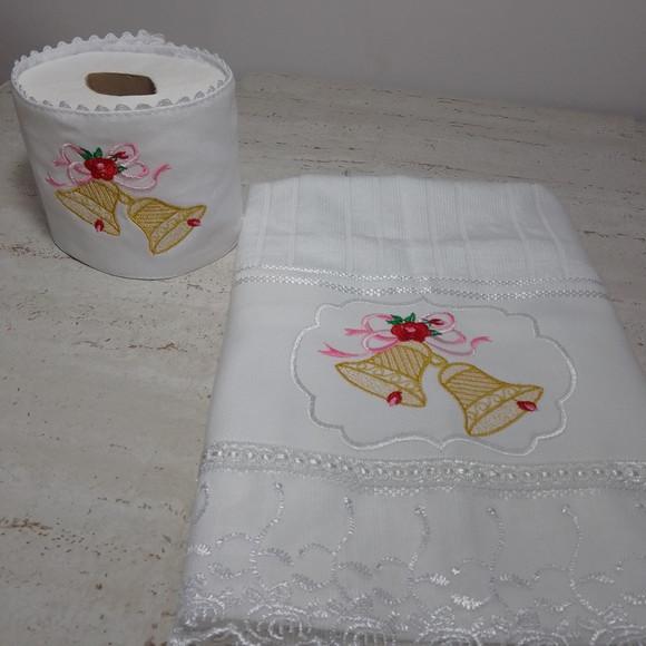 Kit Toalha de Rosto e Porta Papel Higiênico Sino Natal