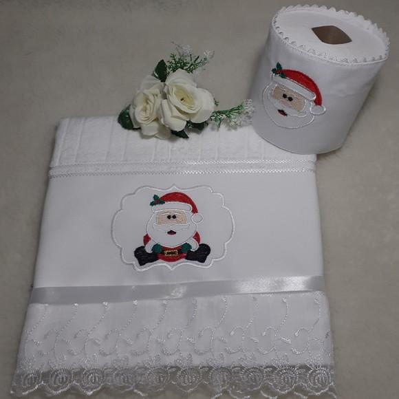 Kit Toalha de Rosto e Porta Papel Higiênico Papai Noel