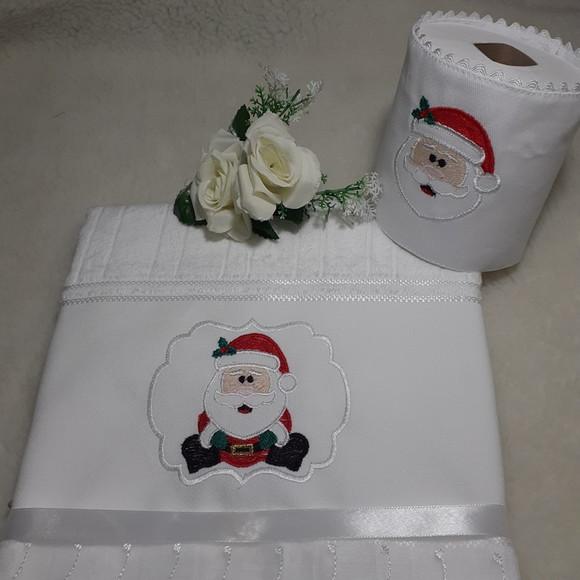 Kit Toalha de Rosto e Porta Papel Higiênico Papai Noel